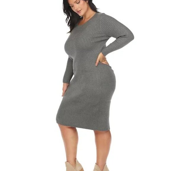 White Mark Plus Size Rib Midi Sweater Dress - Charcoal - Size 1X - NWT - Picture 2 of 5